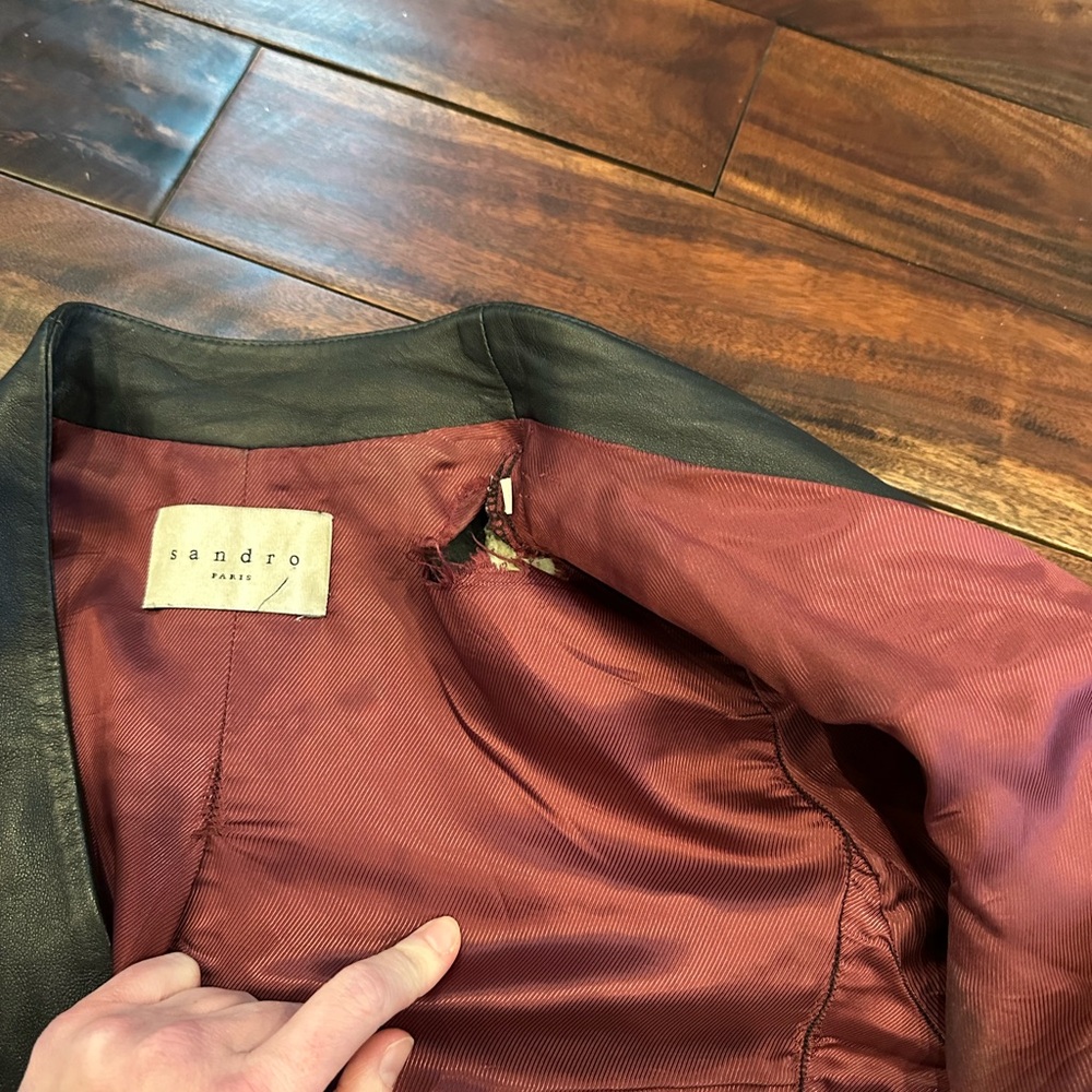 Sandro Paris Lamb Leather Moto Biker Jacket size 1/ Small - Picture 5 of 7